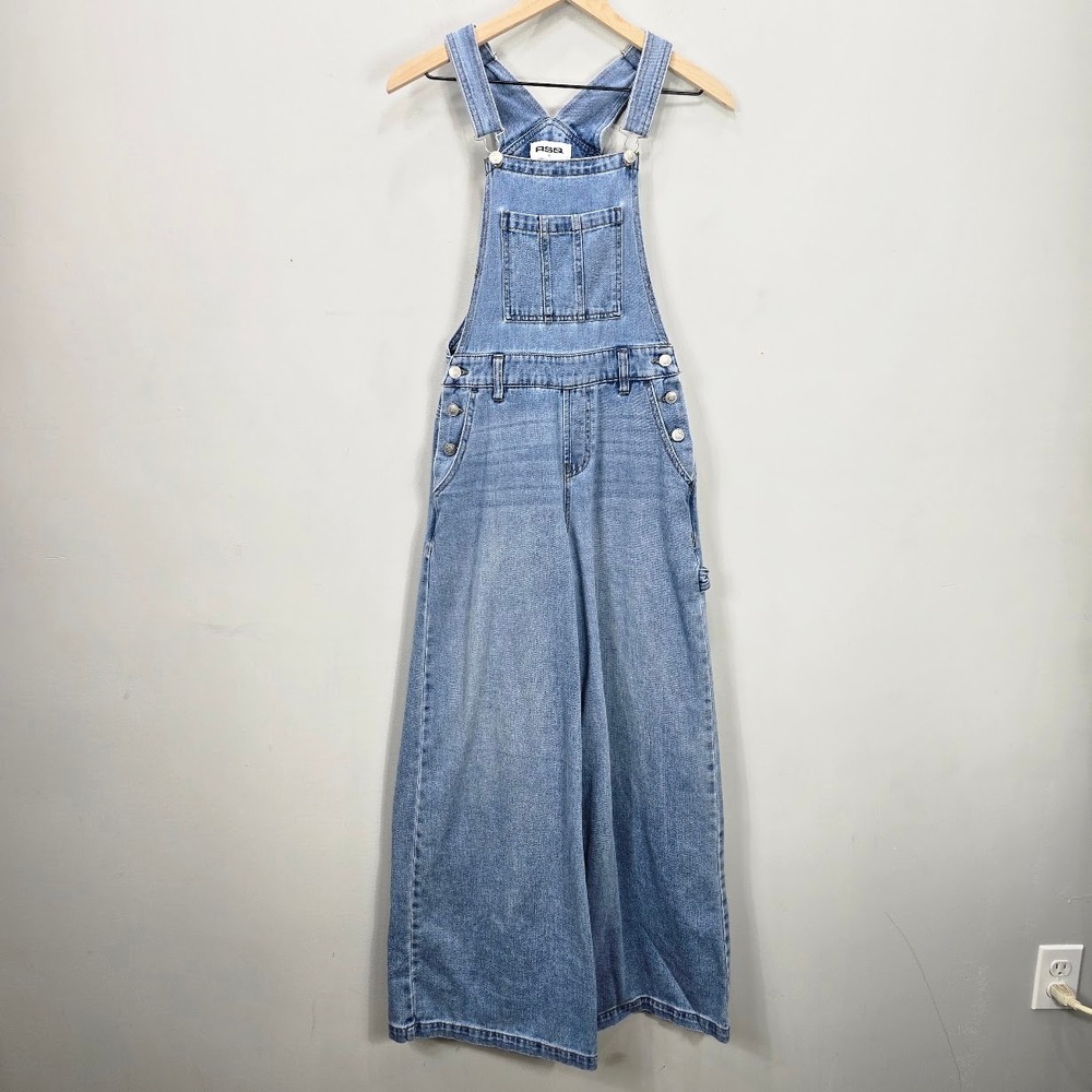 RSQ Denim Carpenter Overalls XS Med Wash Wide Leg Skater Grunge Streetwear Baggy